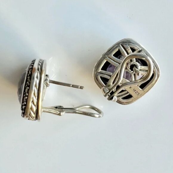 David Yurman Albion 11mm Sterling Silver / Amethyst Earrings - Picture 4 of 4